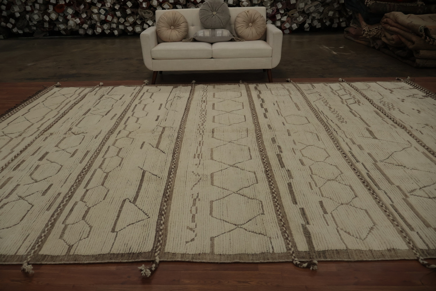 Handmade Wool Ivory Moroccan Large Rug 10x15