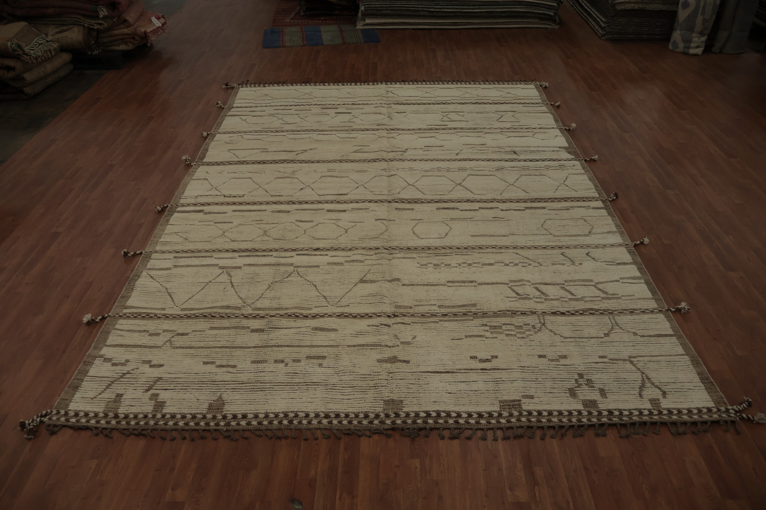Handmade Wool Ivory Moroccan Large Rug 10x15
