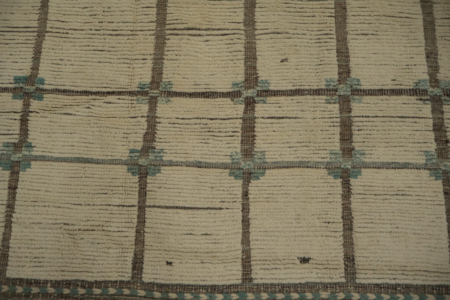 Classy Neutral-Toned Moroccan Large Rug 12x15 with Grid Aesthetic