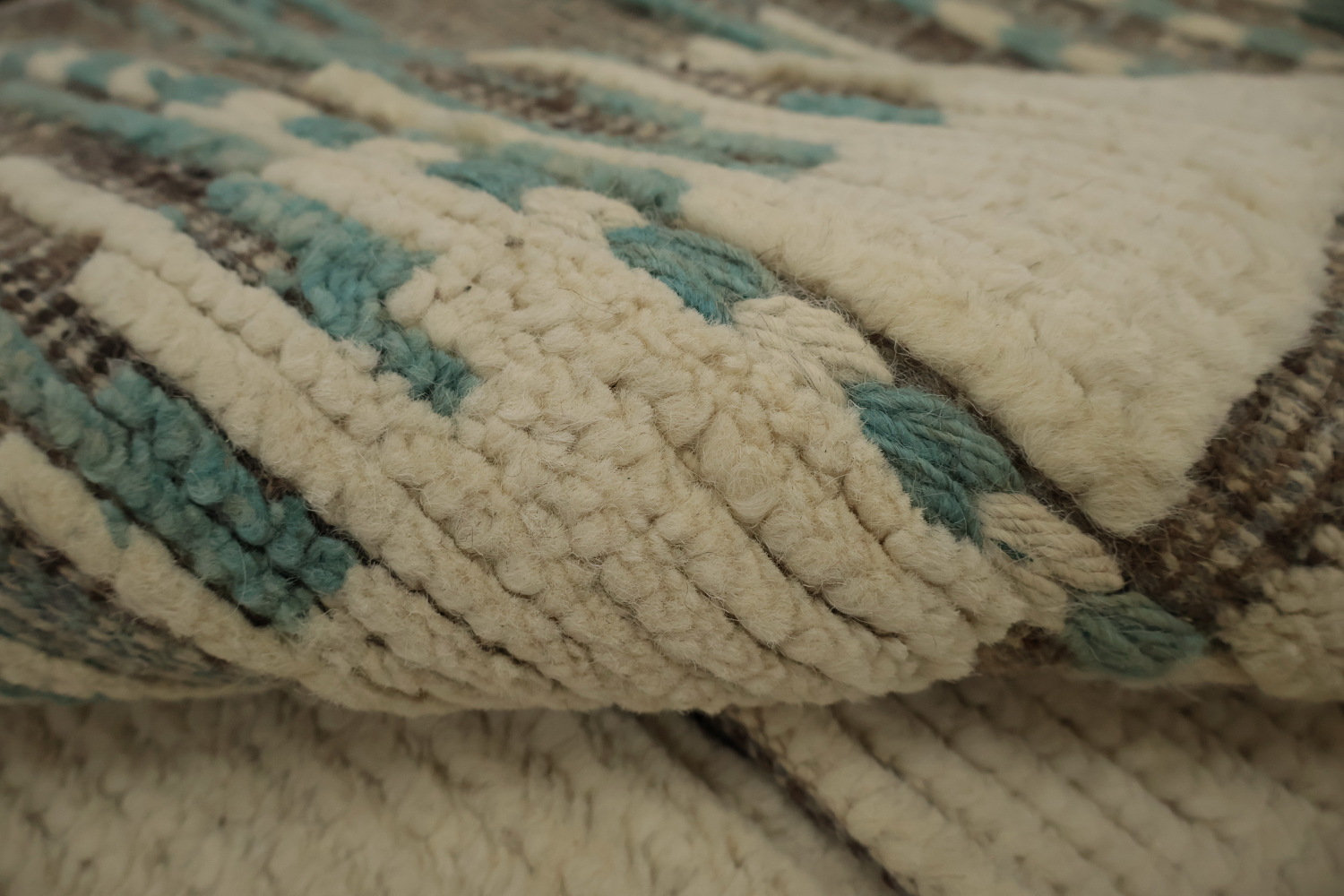 Classy Neutral-Toned Moroccan Large Rug 12x15 with Grid Aesthetic