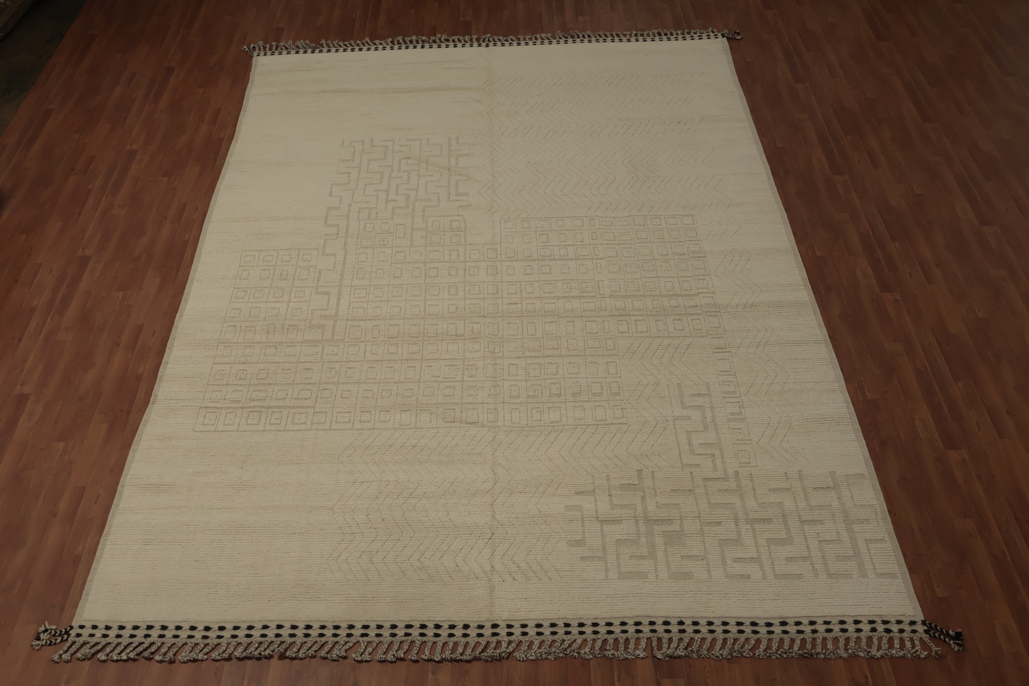 All-Over Ivory Wool Moroccan Oriental Large Rug 10x15