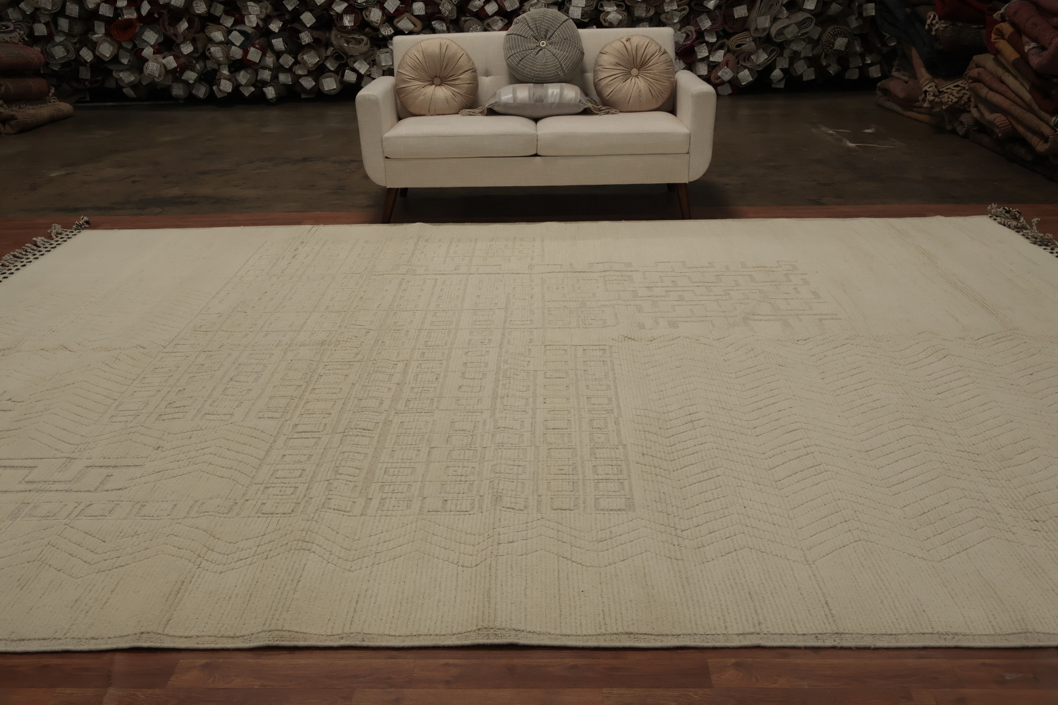 All-Over Ivory Wool Moroccan Oriental Large Rug 10x15