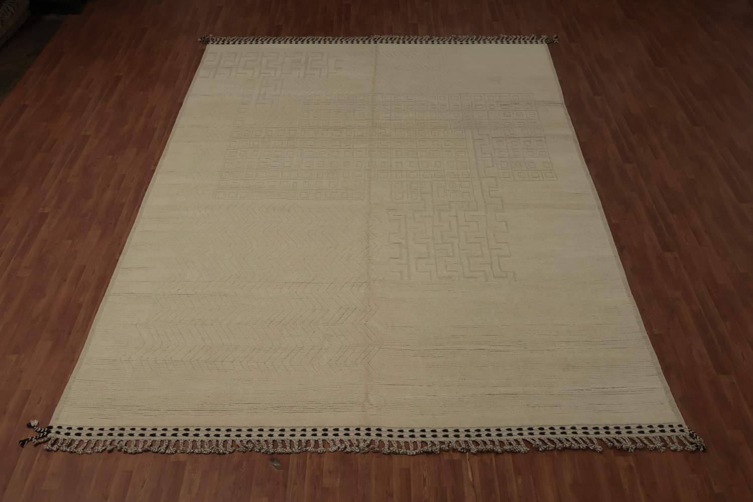 All-Over Ivory Wool Moroccan Oriental Large Rug 10x15