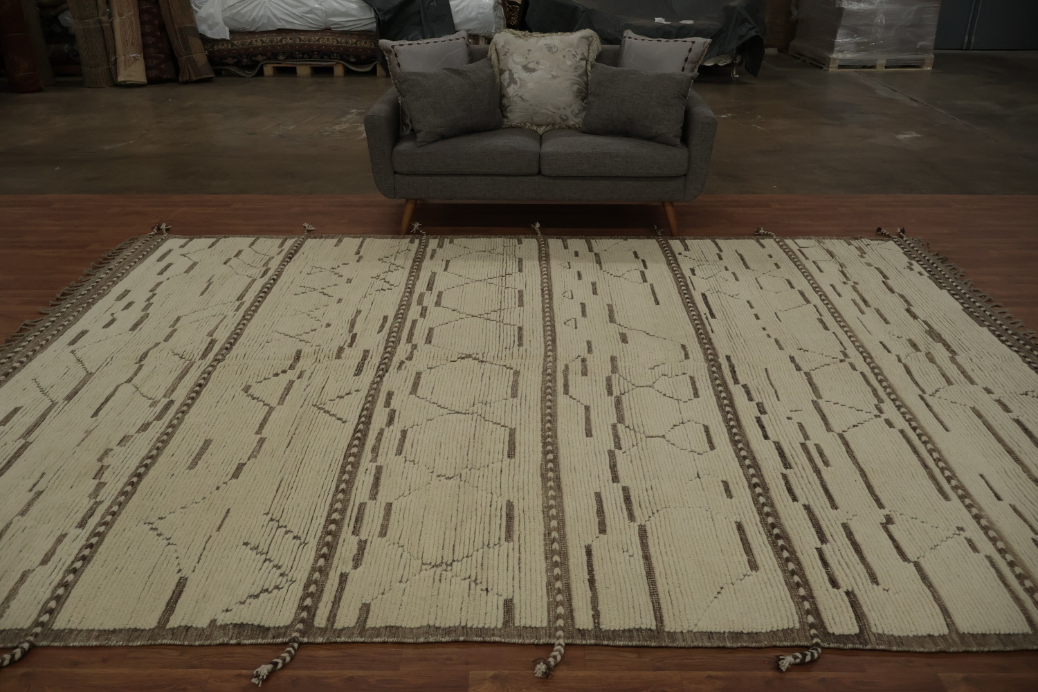Handmade Ivory Moroccan Abstract Area Rug 9x13