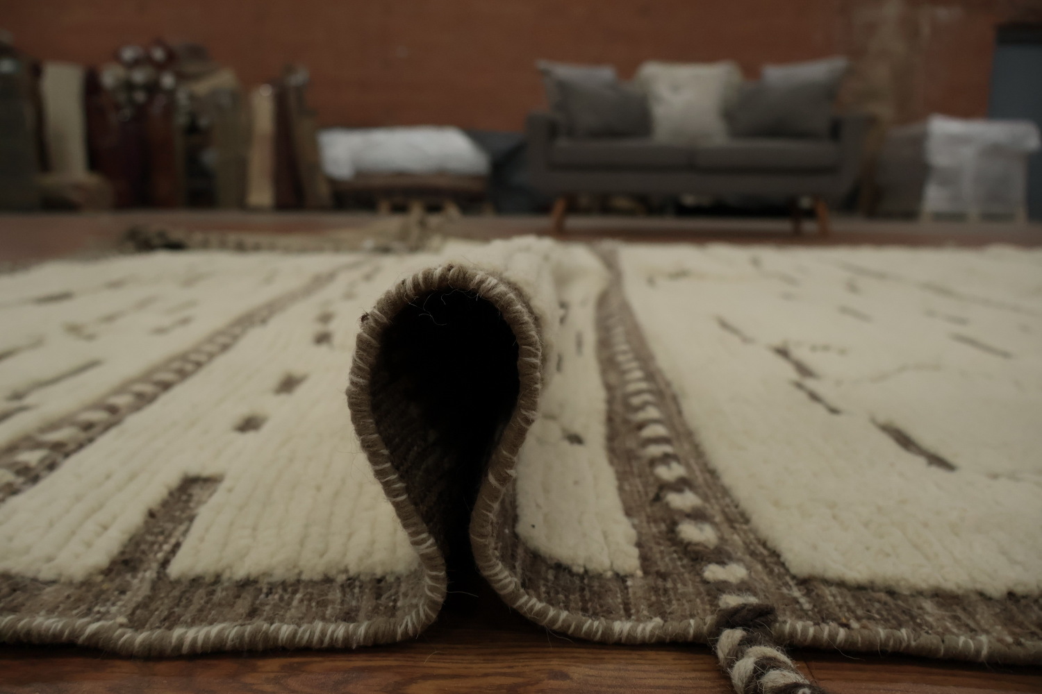 Handmade Ivory Moroccan Abstract Area Rug 9x13