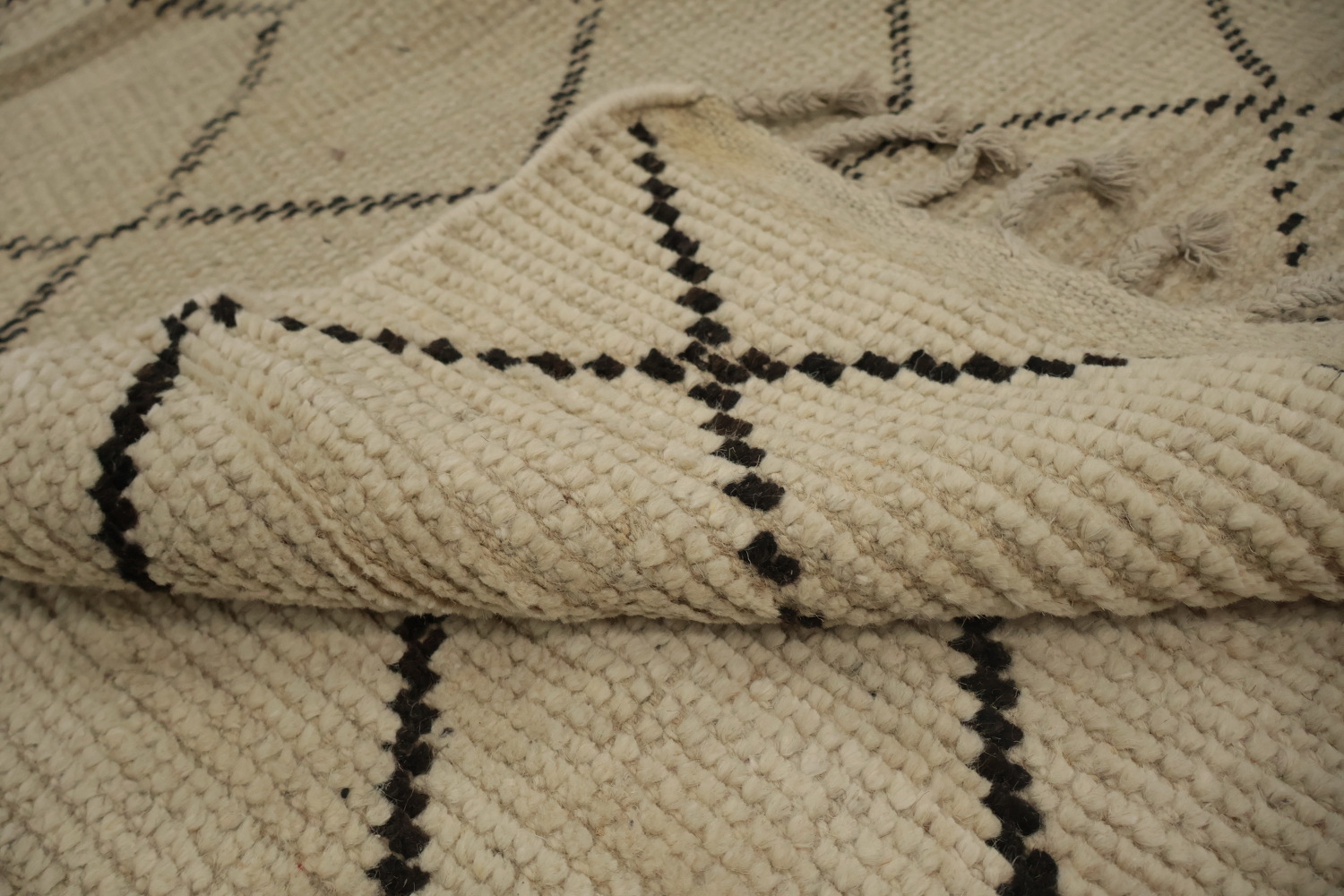 Intricate Trellis-Patterned Moroccan Area Rug 9x13 in Neutral Tones