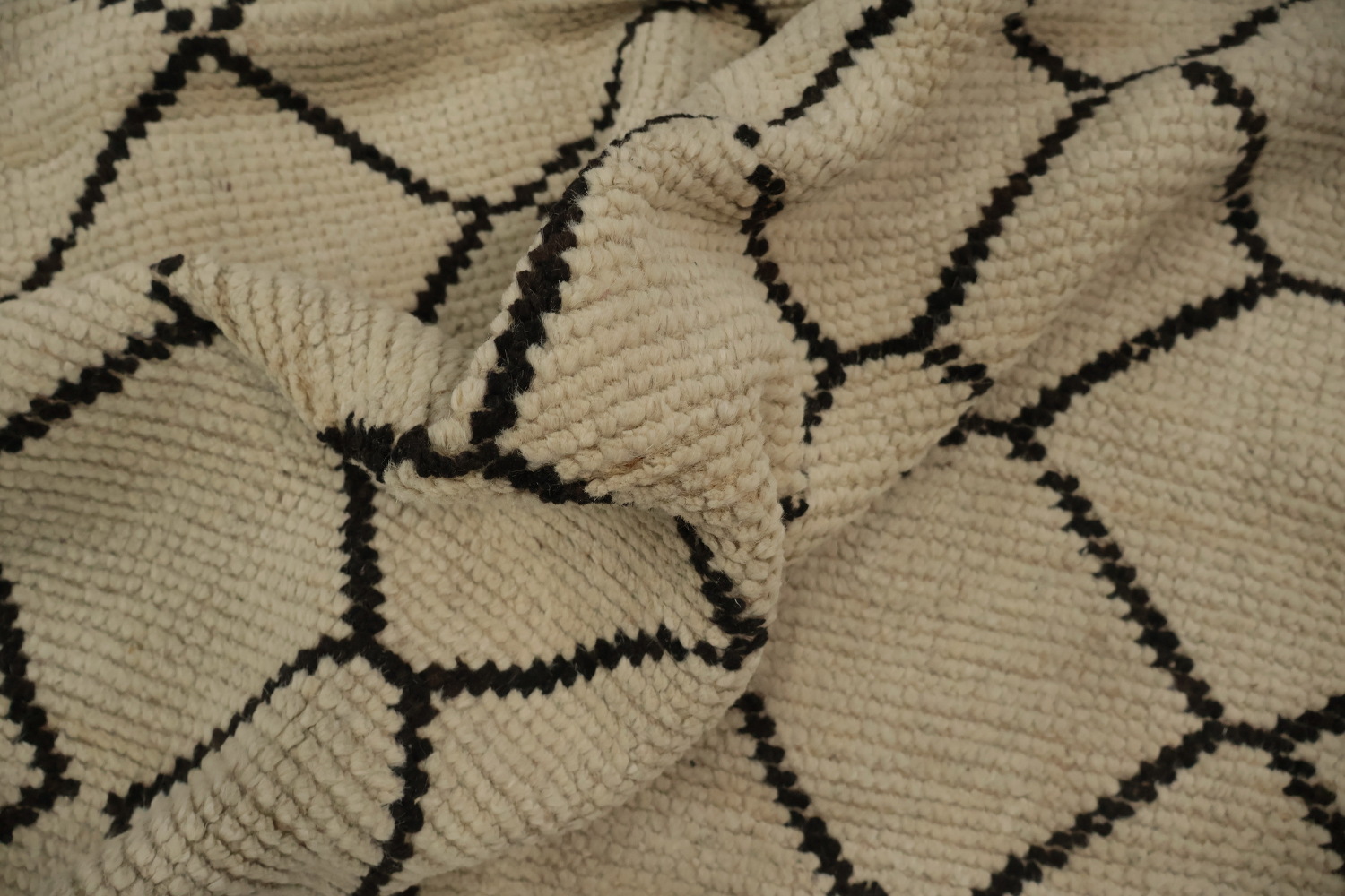 Intricate Trellis-Patterned Moroccan Area Rug 9x13 in Neutral Tones