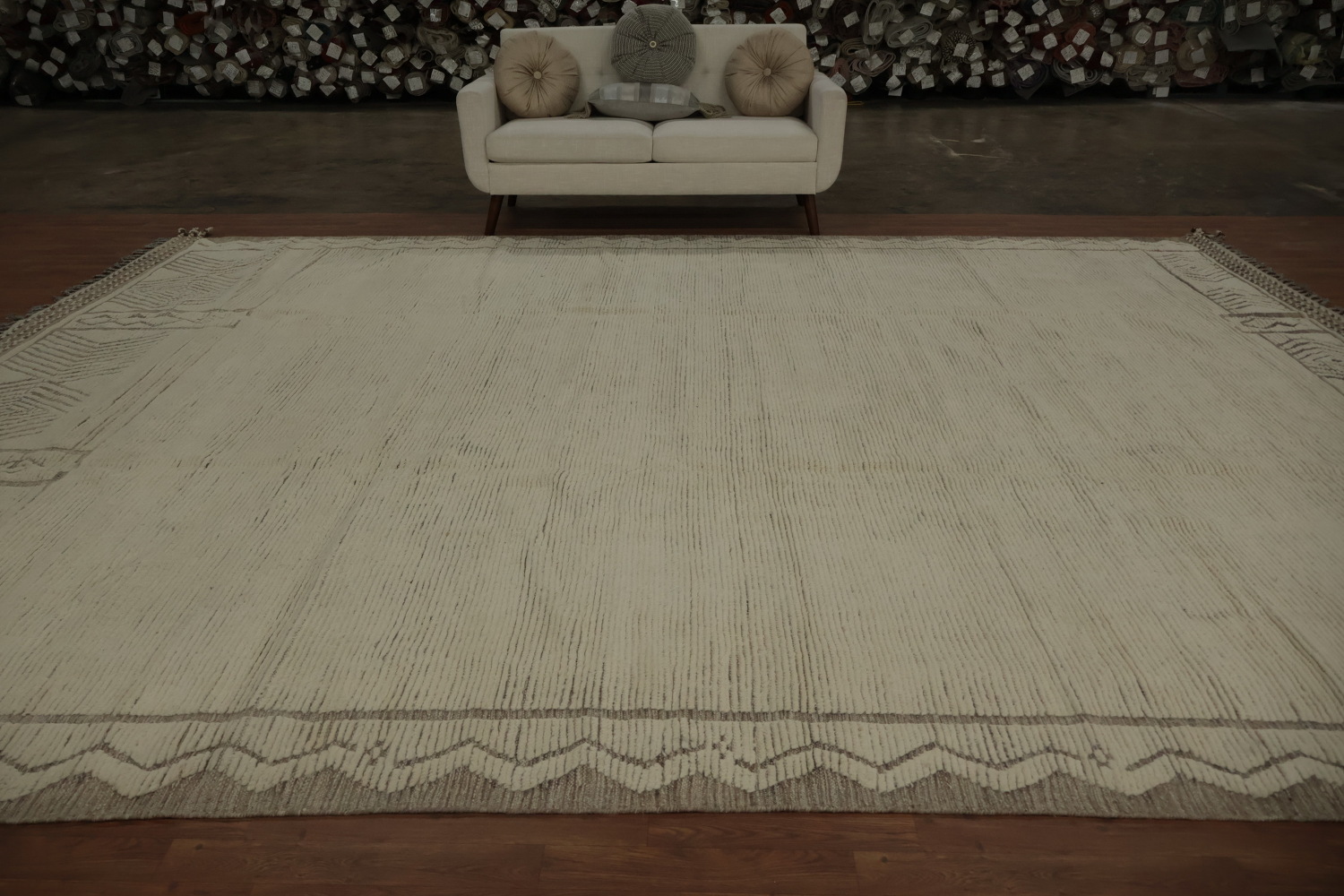Ivory Wool Handmade Moroccan Oriental Large Rug 12x15