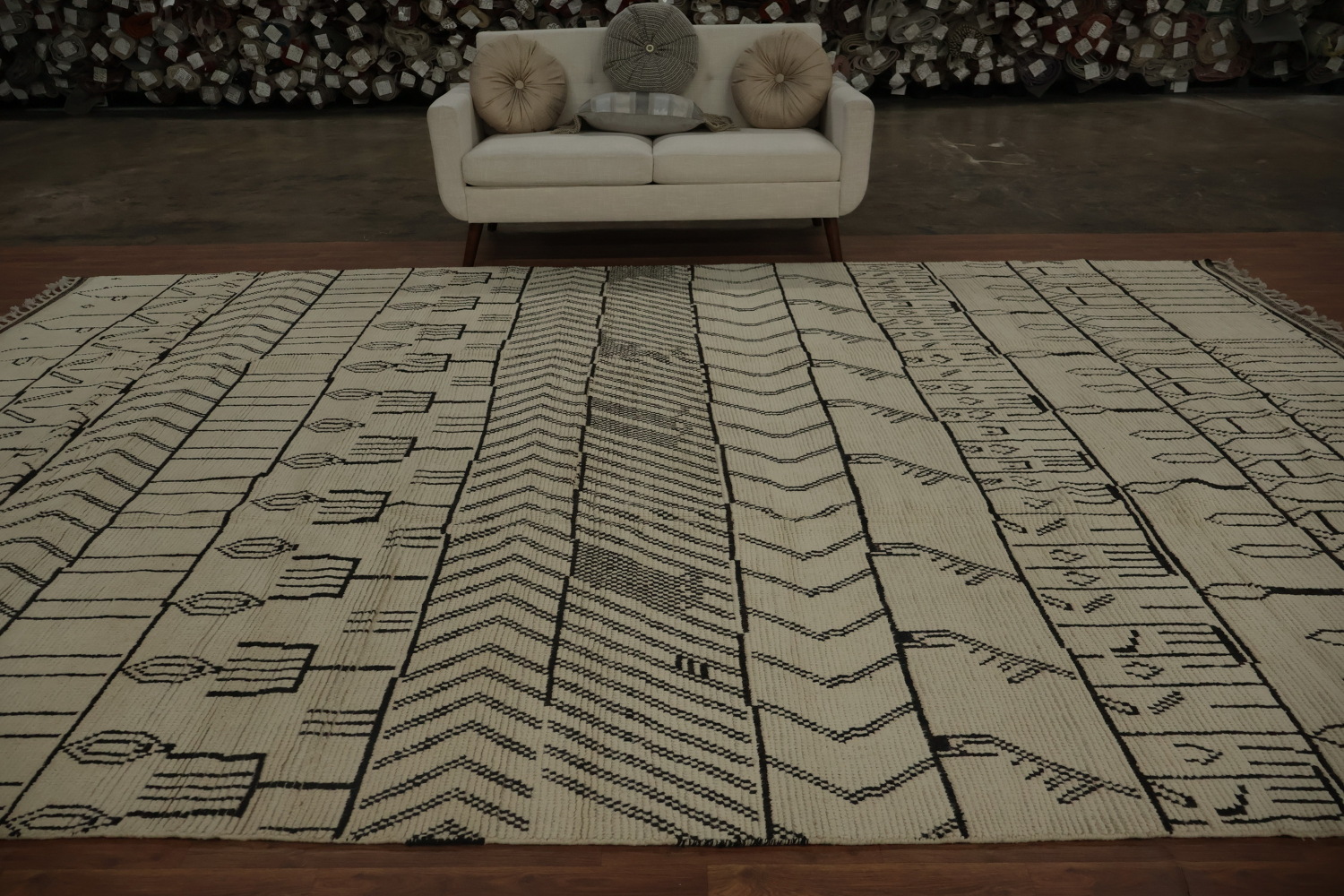 All-Over Ivory Wool Moroccan Oriental Large Rug 10x14