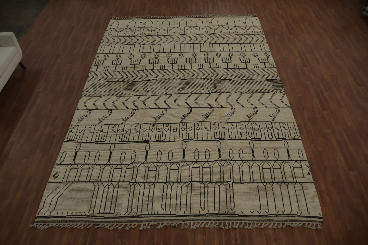 All-Over Ivory Wool Moroccan Oriental Large Rug 10x14