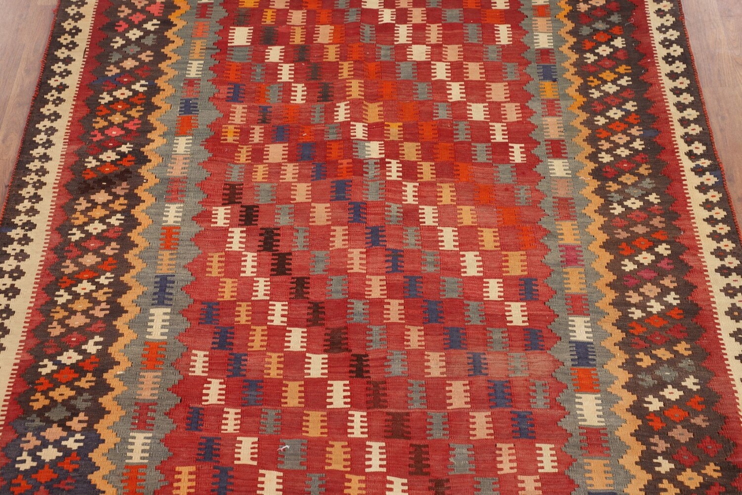 Antique Wool Kilim Qashqai Persian Vegetable Dye Rug 5x10