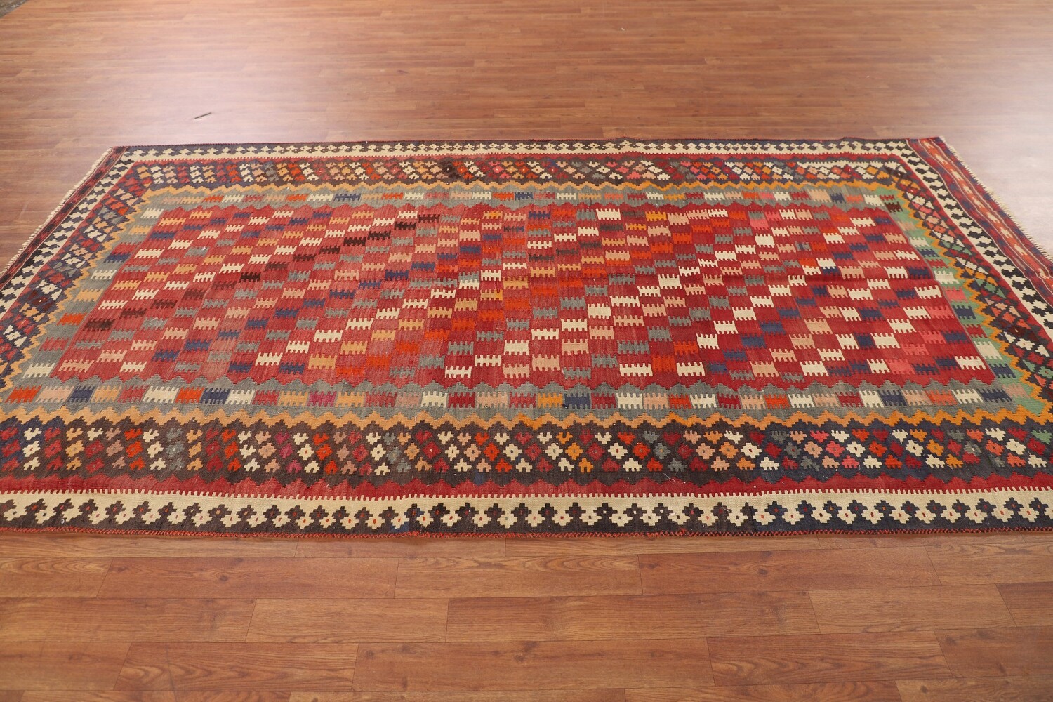 Antique Wool Kilim Qashqai Persian Vegetable Dye Rug 5x10
