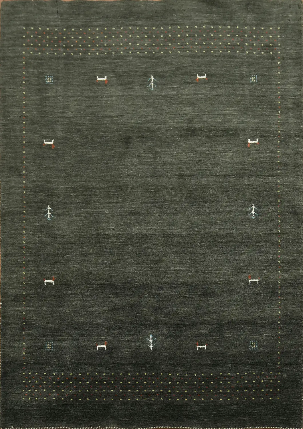 Elegant Dark Green Gabbeh Area Rug with Subtle Geometric Accents 5x8