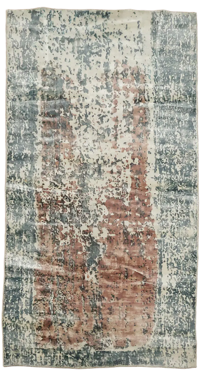 Vintage Elegance: Distressed Blue and Rust Rug Design 3'x5'