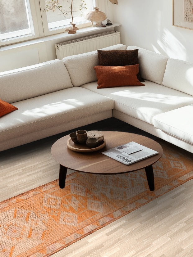 Orange Wool Oushak Turkish Runner Rug 3x11