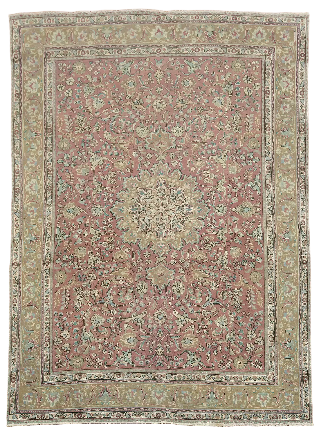 Vintage Traditional Pink Tabriz Persian Area Rug 8'x11'