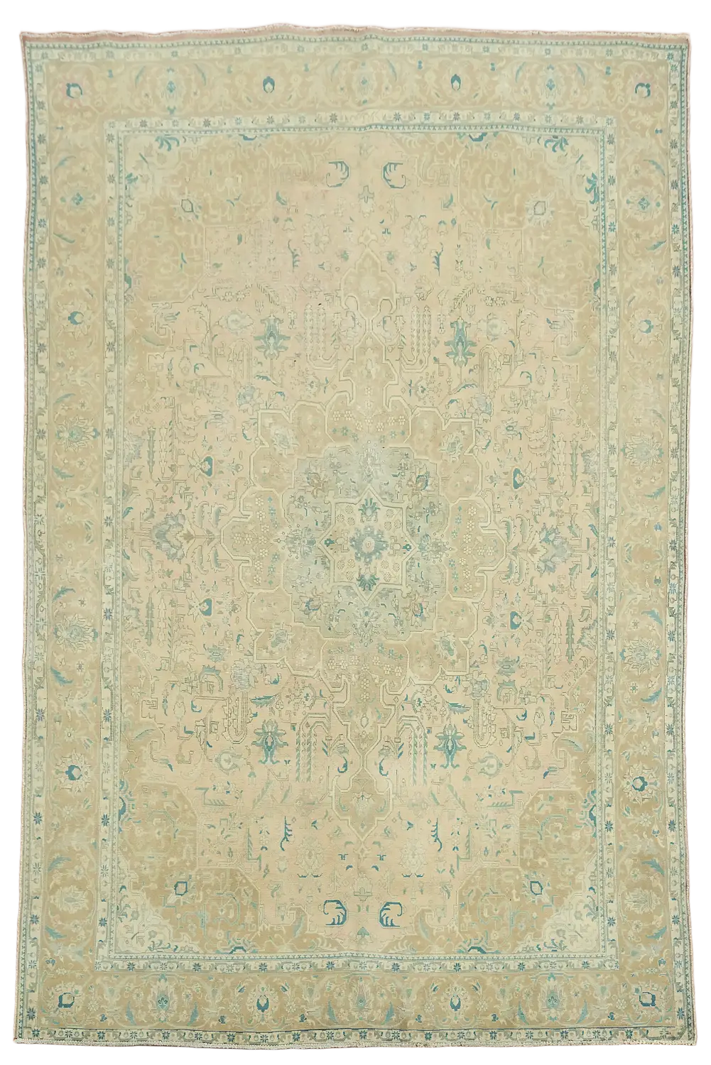Muted Color Traditional Vintage Peach and Blue Persian Rug 8'x12'