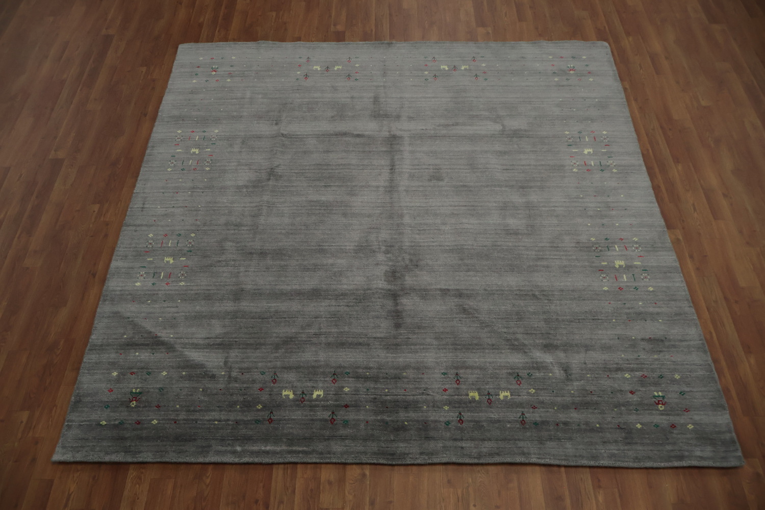Contemporary Gray Gabbeh Square Rug with Delicate Details 8x8