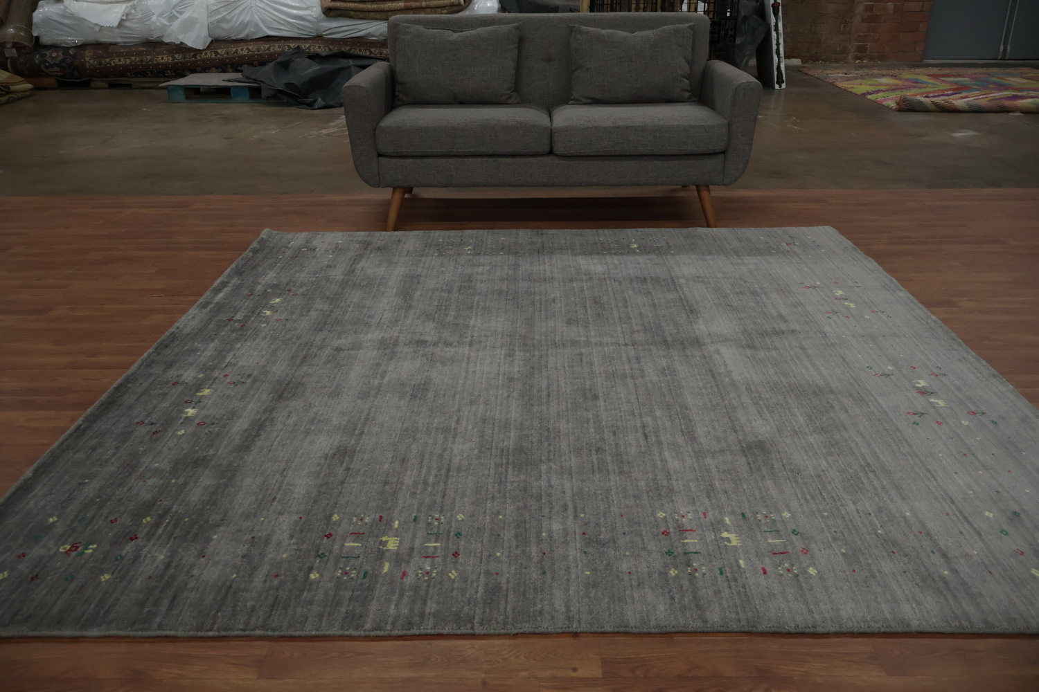 Contemporary Gray Gabbeh Square Rug with Delicate Details 8x8