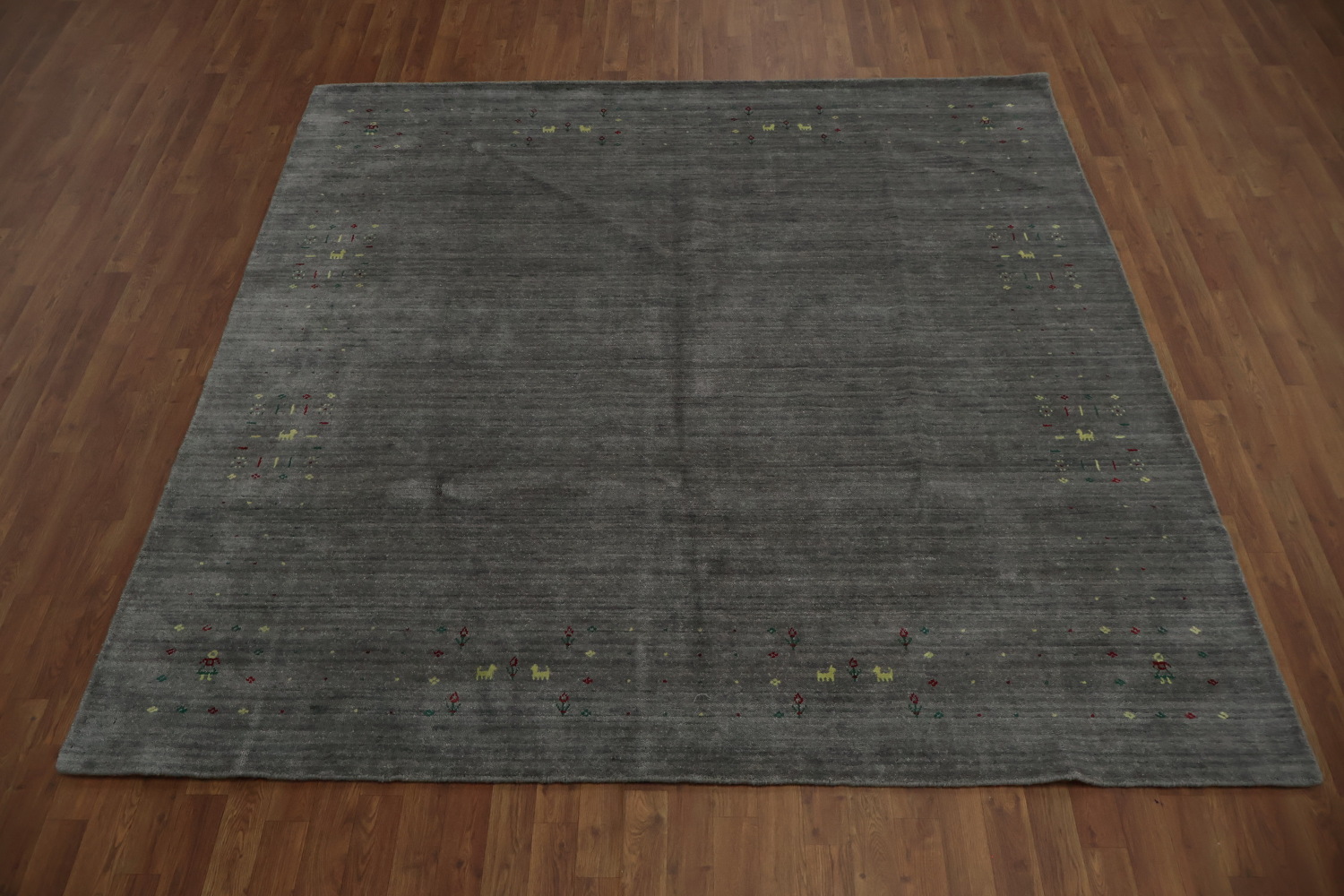 Contemporary Gray Gabbeh Square Rug with Delicate Details 8x8