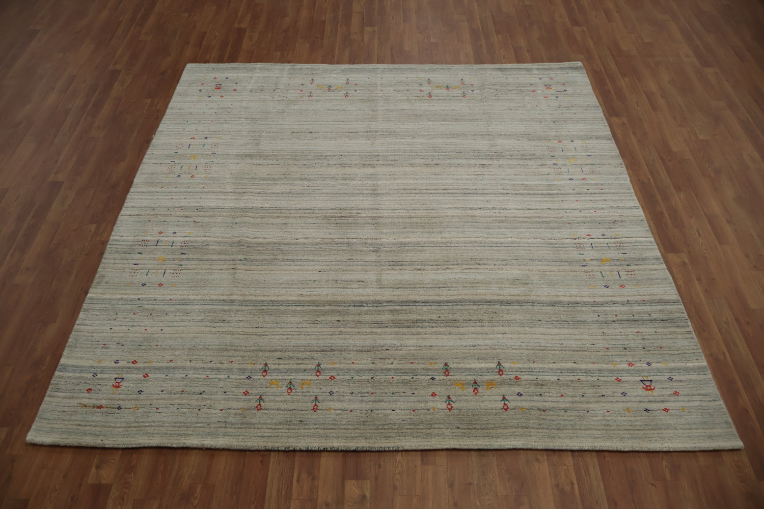 Contemporary Square Gabbeh Rug with Artistic Multicolored Patterns 8x8