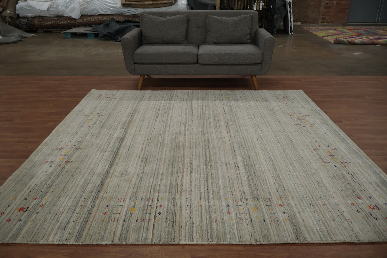 Contemporary Square Gabbeh Rug with Artistic Multicolored Patterns 8x8