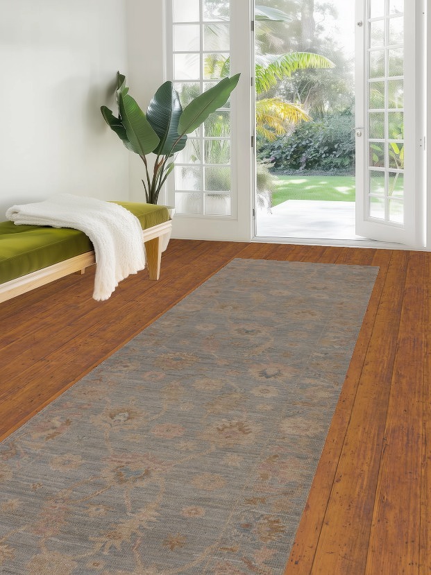 Vegetable Dye Oushak Turkish Runner Rug 3x12