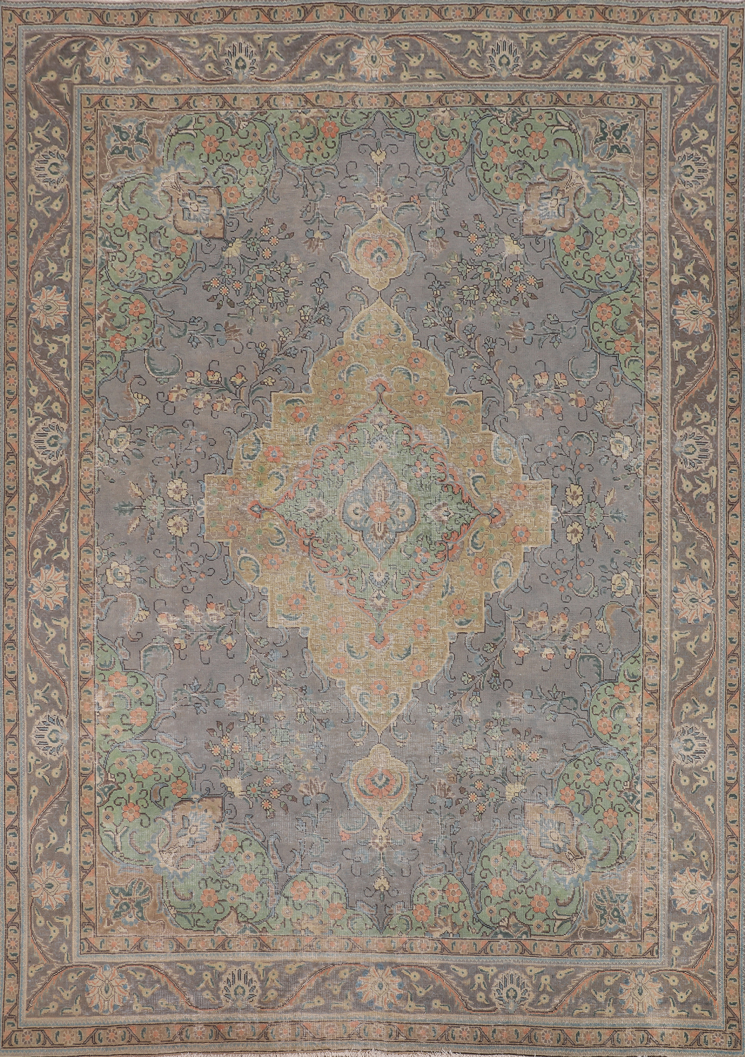 Gray Vintage Tabriz Persian Area Rug 10x12