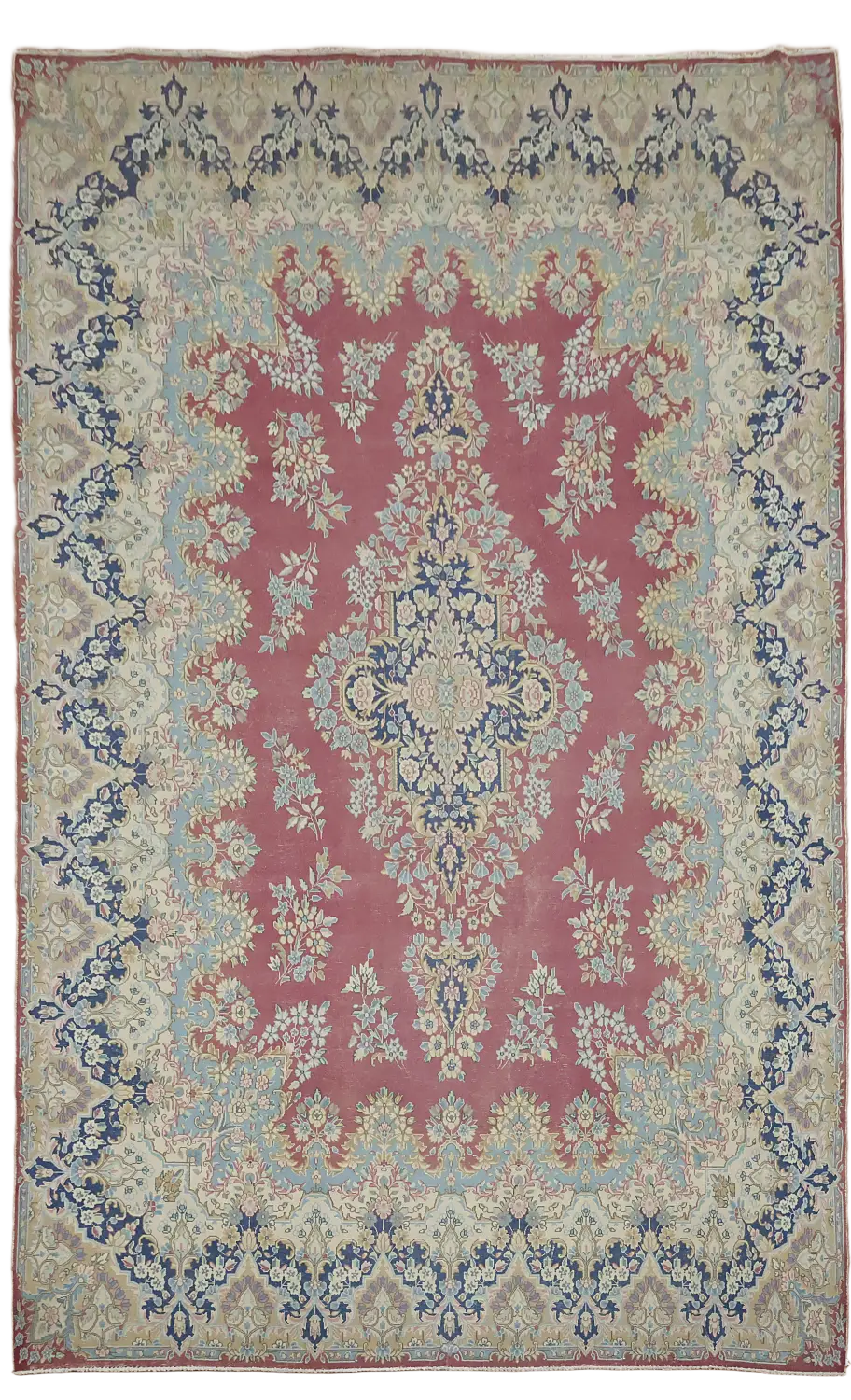 Vintage Dark Pink Traditional Floral Kerman Persian Large Rug 10x16
