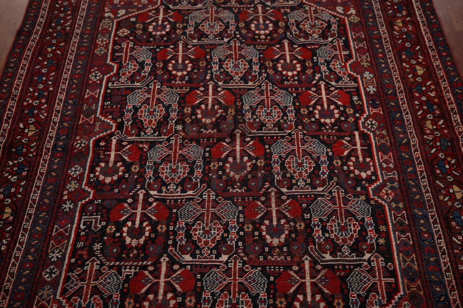 Pre-1900 Antique Wool Qashqai Persian Rug 5x6