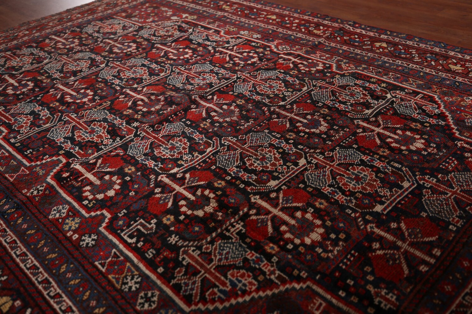 Pre-1900 Antique Wool Qashqai Persian Rug 5x6