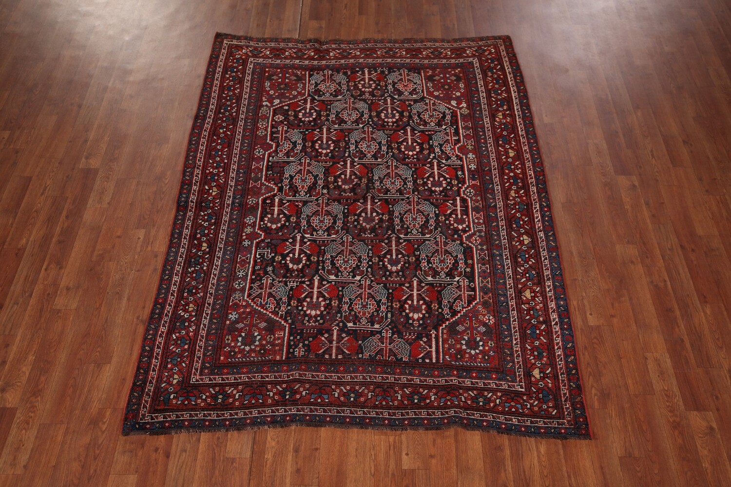 Pre-1900 Antique Wool Qashqai Persian Rug 5x6