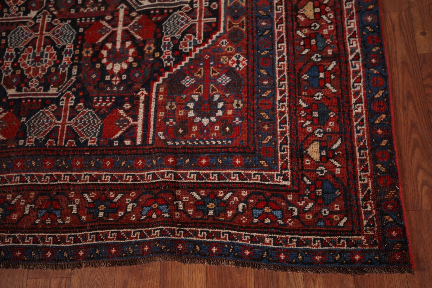 Pre-1900 Antique Wool Qashqai Persian Rug 5x6