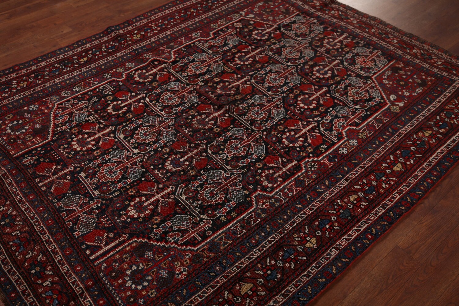 Pre-1900 Antique Wool Qashqai Persian Rug 5x6