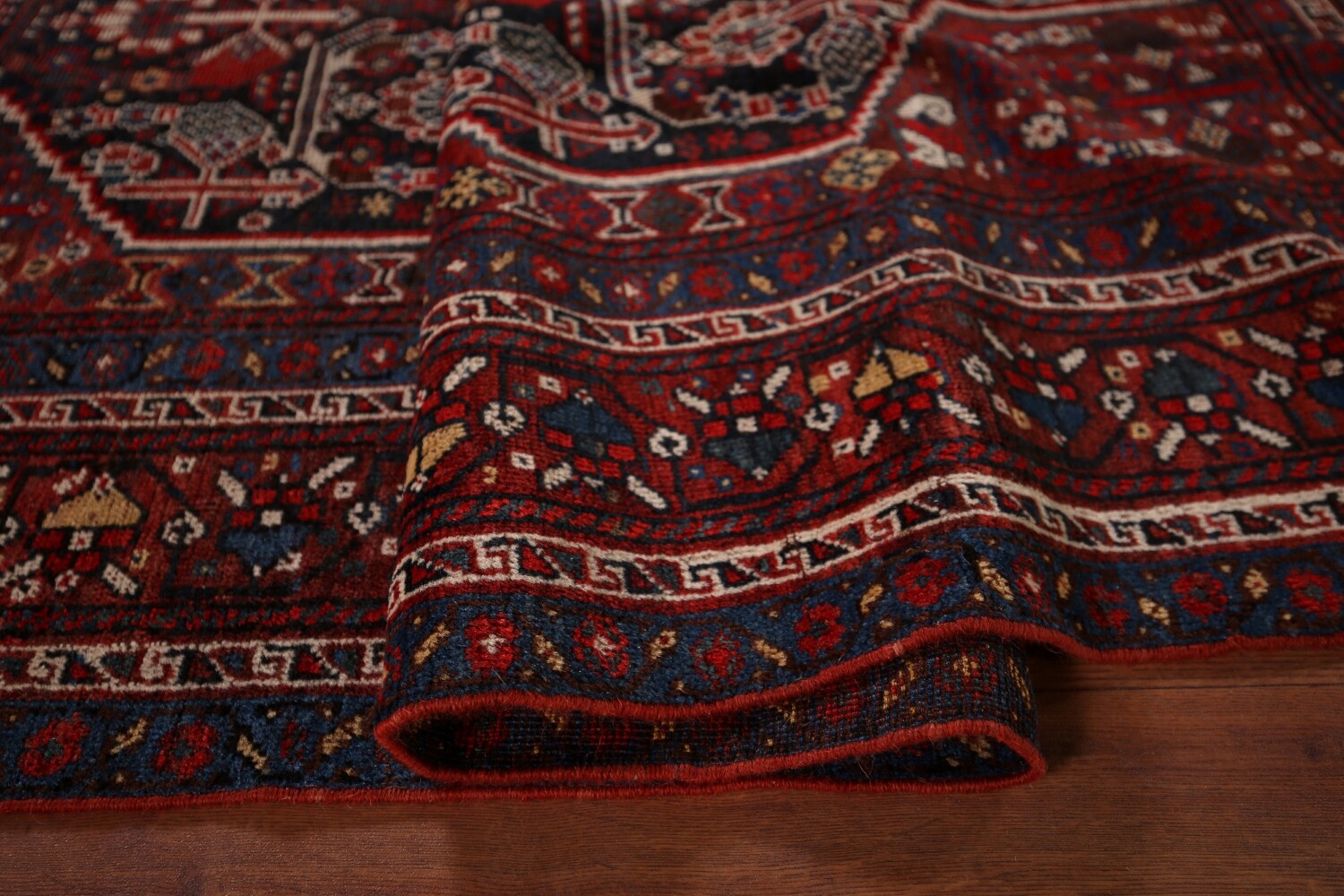 Pre-1900 Antique Wool Qashqai Persian Rug 5x6