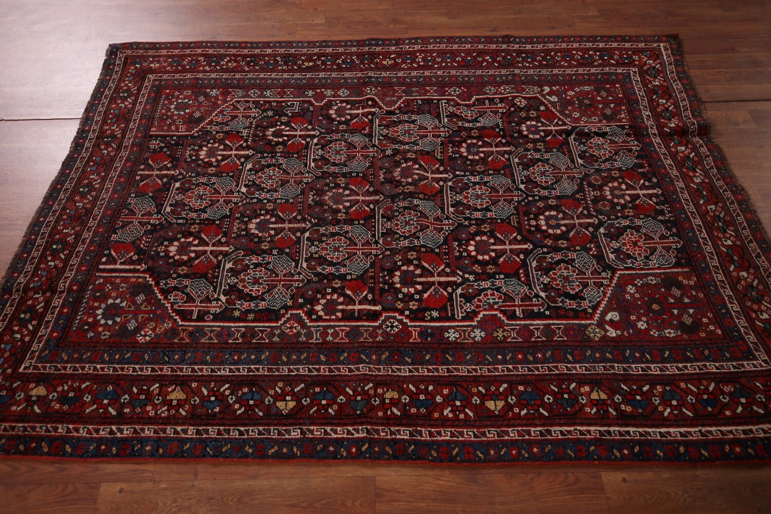 Pre-1900 Antique Wool Qashqai Persian Rug 5x6