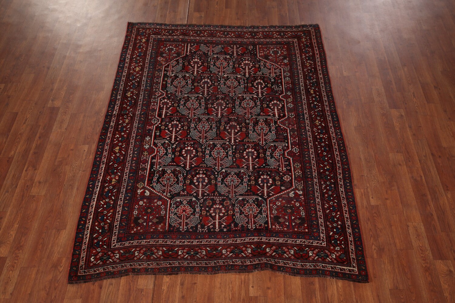 Pre-1900 Antique Wool Qashqai Persian Rug 5x6