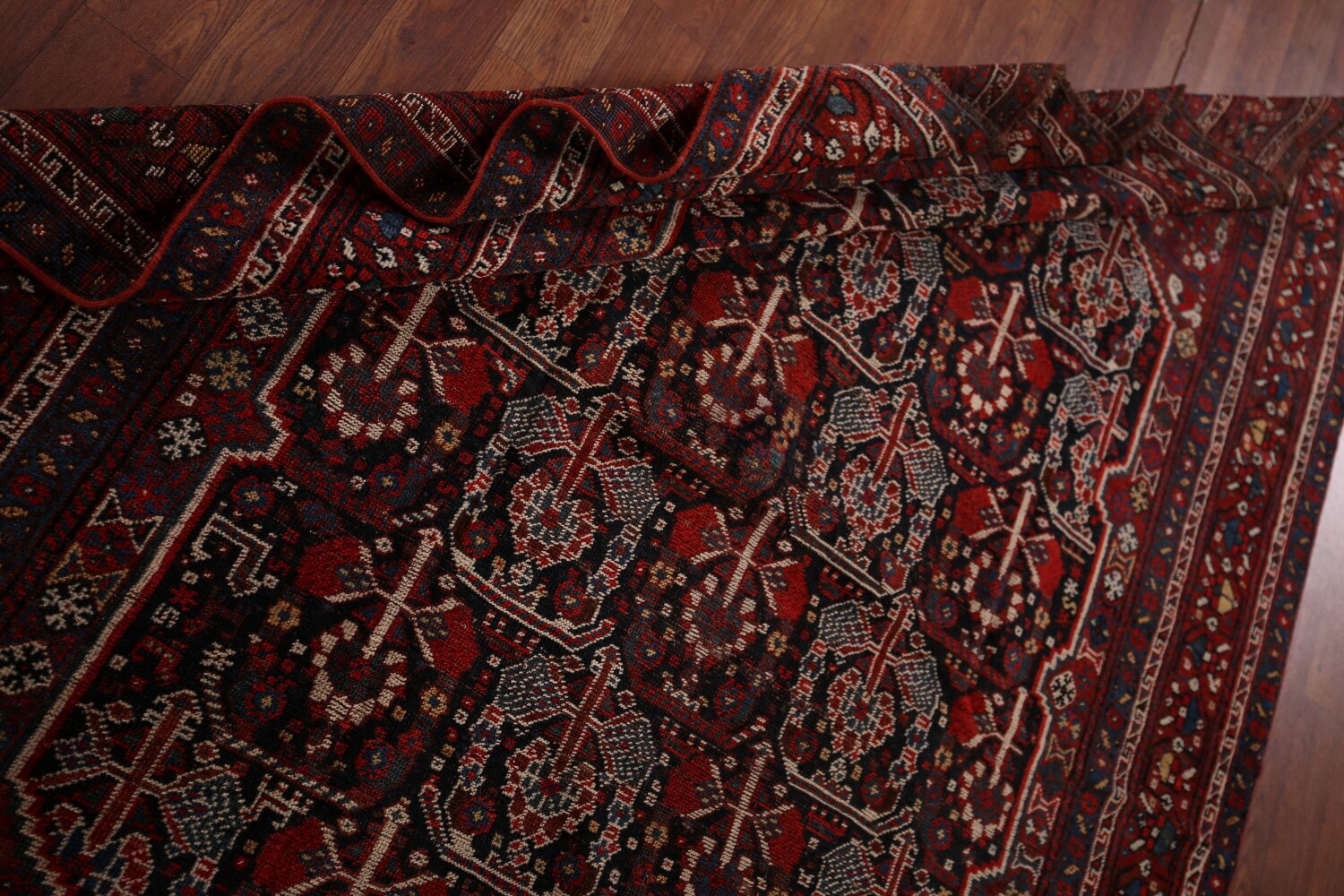 Pre-1900 Antique Wool Qashqai Persian Rug 5x6