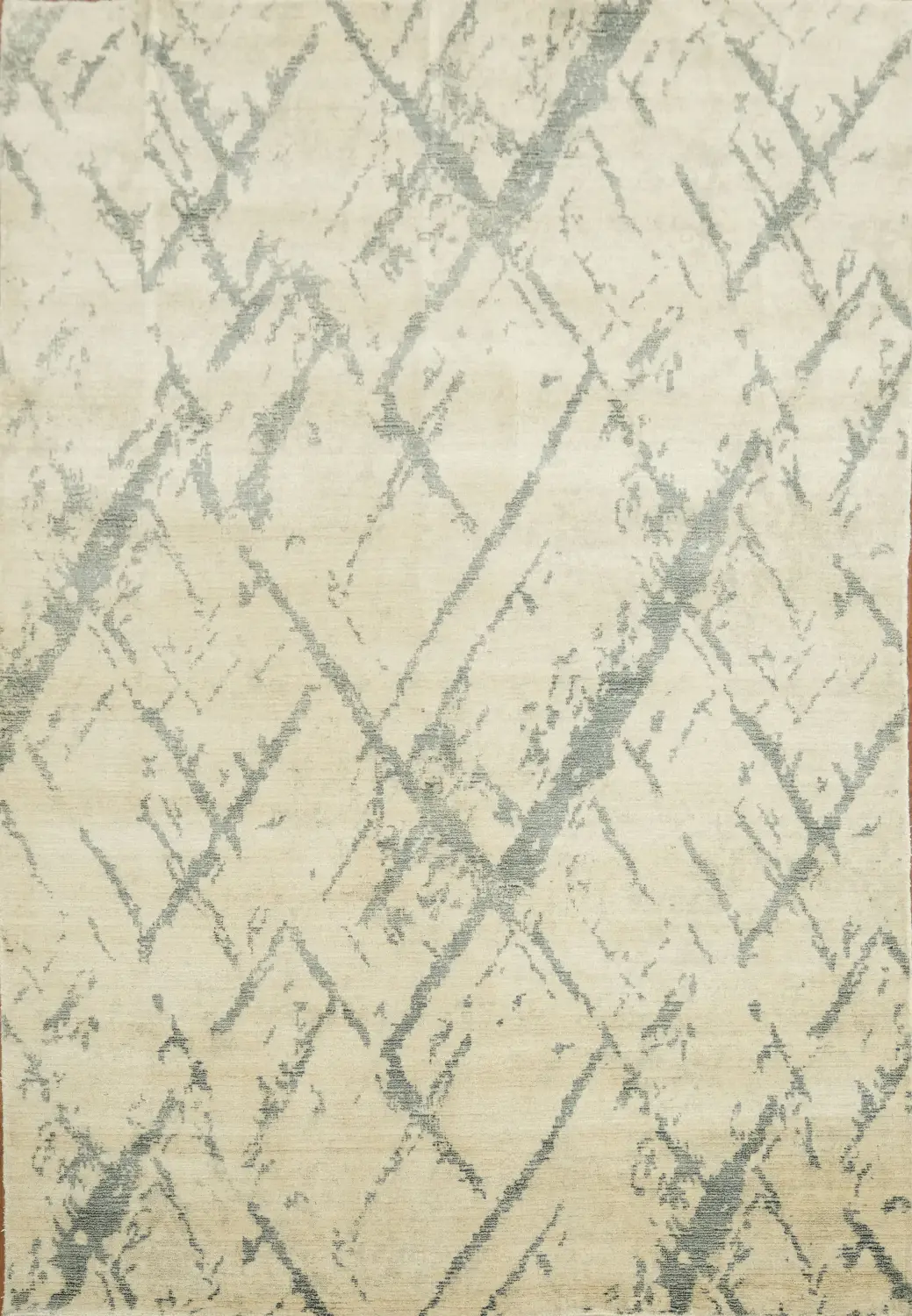 Minimalist Abstract Ivory Rug with Subtle Modern Geometric Line Patterns 5x8