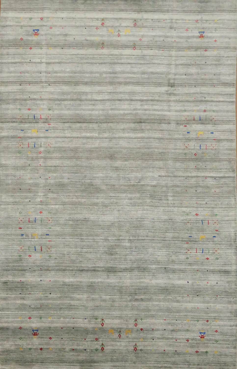 Contemporary Gray Blue Gabbeh Rug Enhanced by Minimalist Details 5'x8'