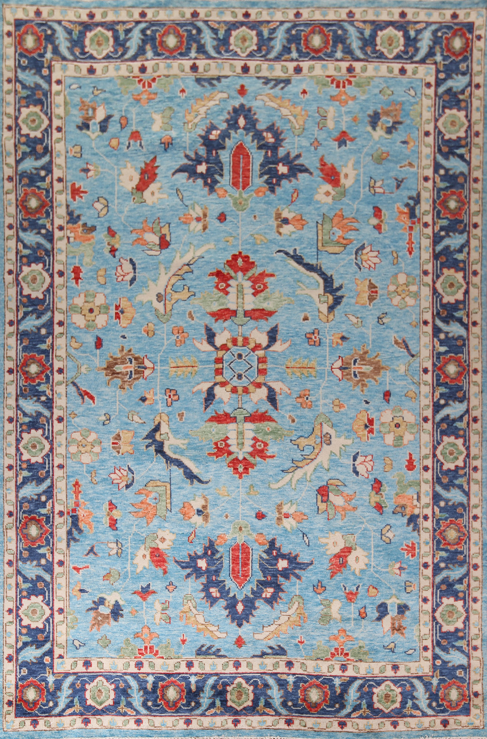 Light Blue Floral Oushak Oriental Large Rug 10x14
