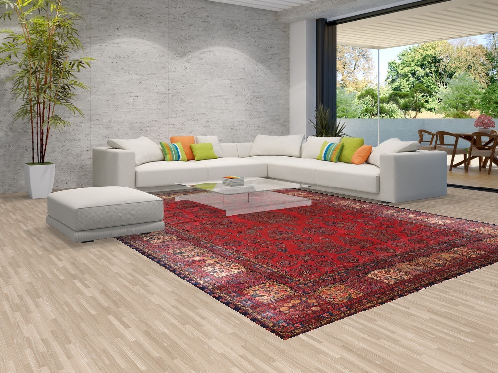 Pre-1900 Vegetable Dye Sarouk Mohajeran Persian Area Rug 10x13