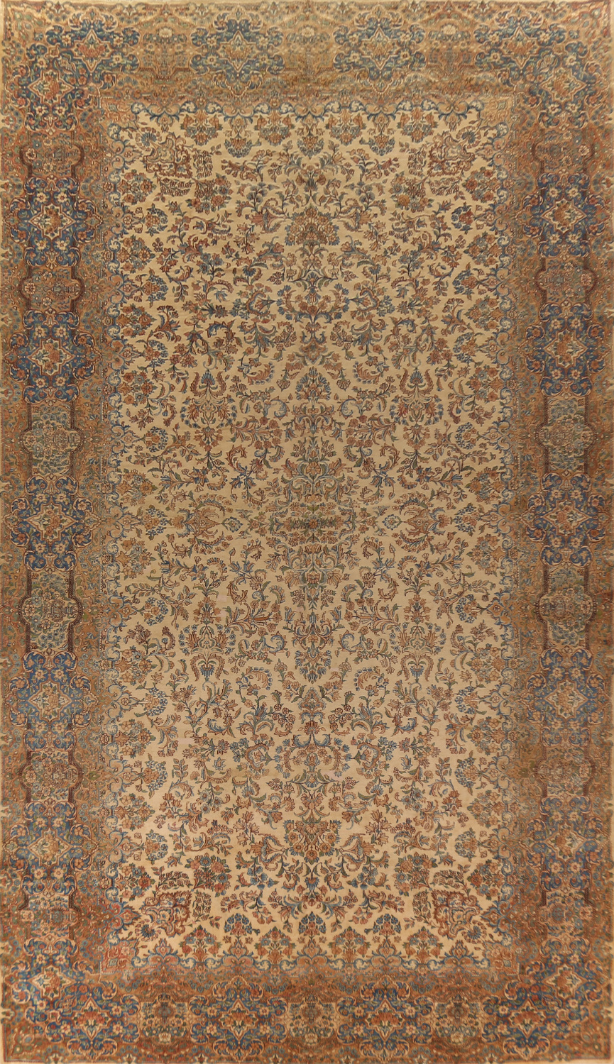 Pre-1900 Vegetable Dye Kerman Persian Large Rug 11x20