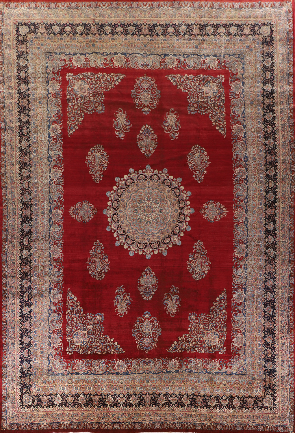 Pre-1900 Vegetable Dye Kerman Ravar Persian Large Rug 14x19