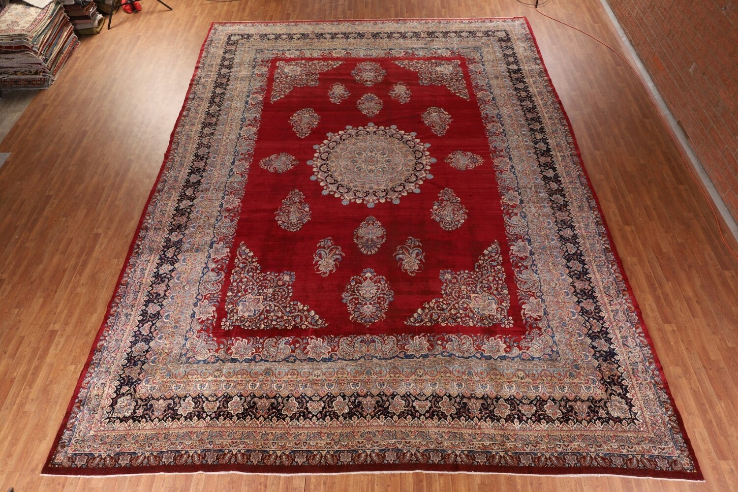 Pre-1900 Vegetable Dye Kerman Ravar Persian Large Rug 14x19