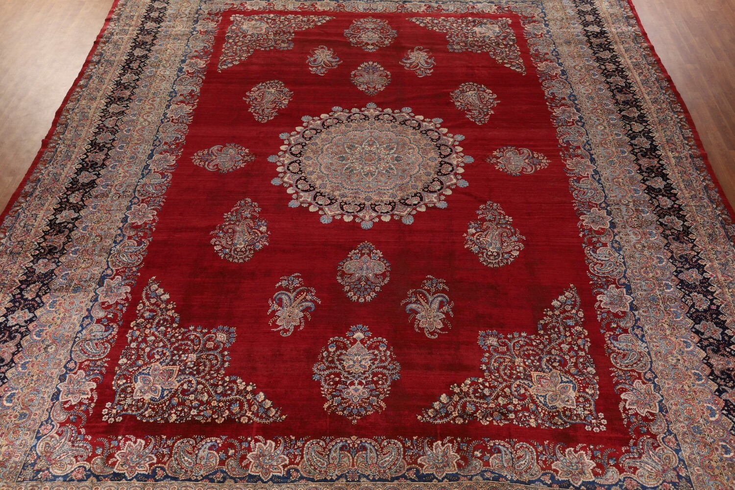 Pre-1900 Vegetable Dye Kerman Ravar Persian Large Rug 14x19