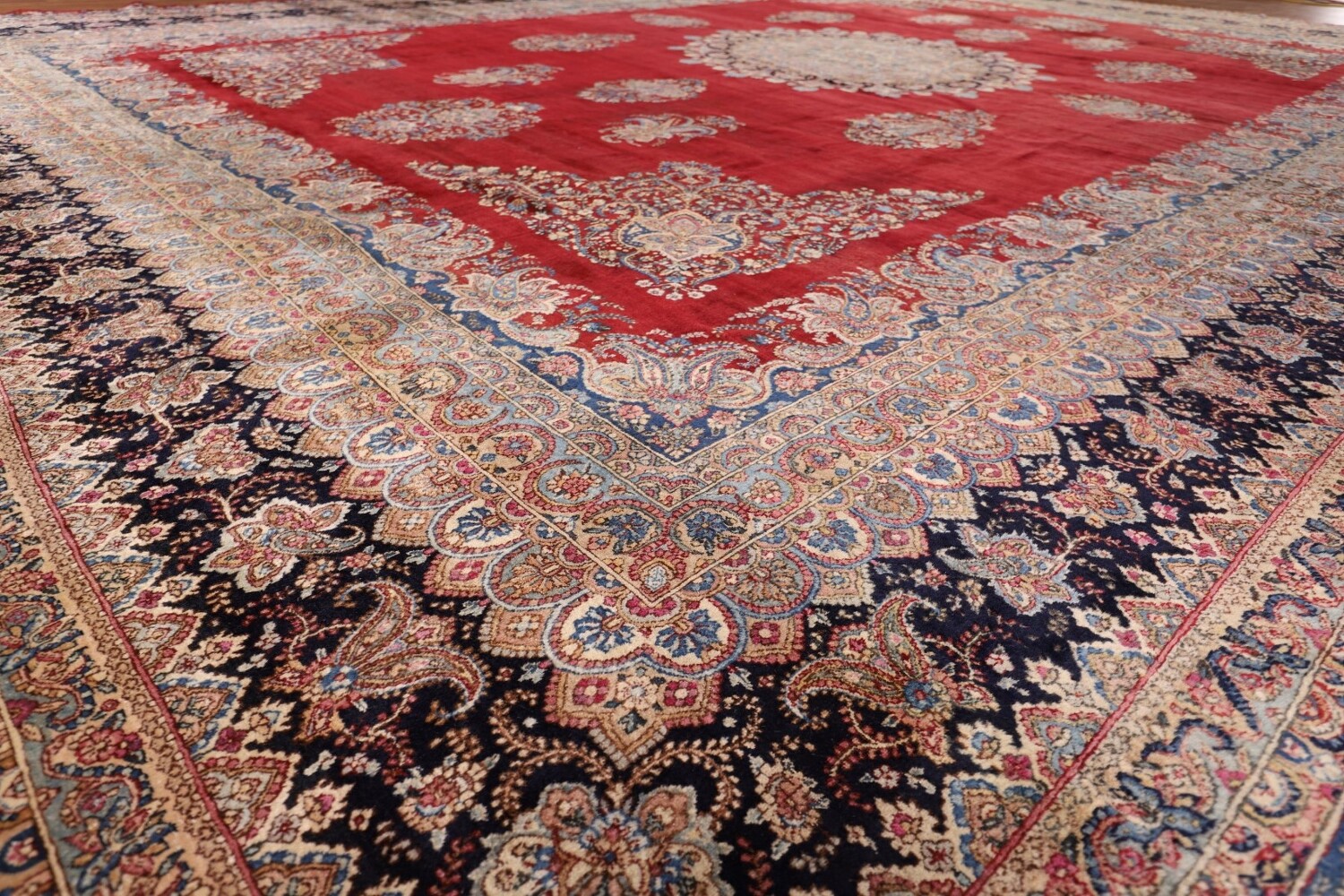 Pre-1900 Vegetable Dye Kerman Ravar Persian Large Rug 14x19