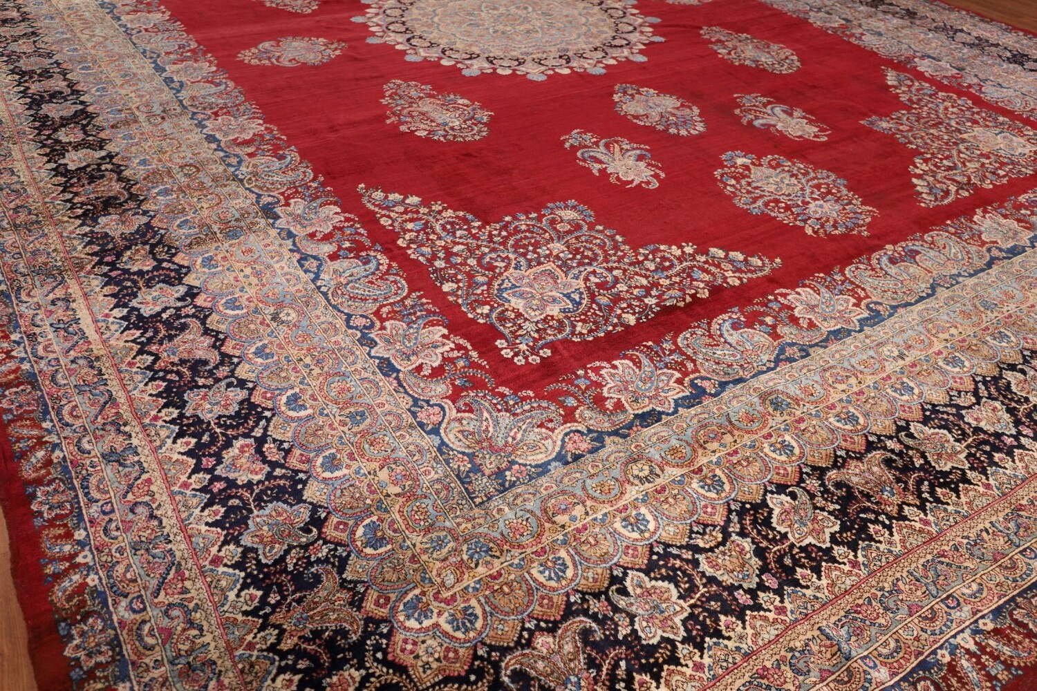 Pre-1900 Vegetable Dye Kerman Ravar Persian Large Rug 14x19