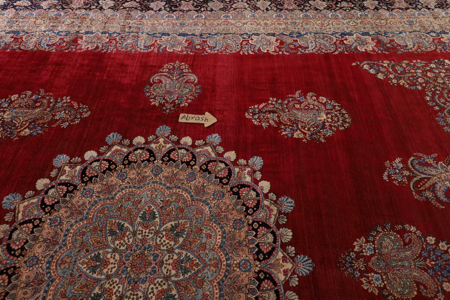 Pre-1900 Vegetable Dye Kerman Ravar Persian Large Rug 14x19