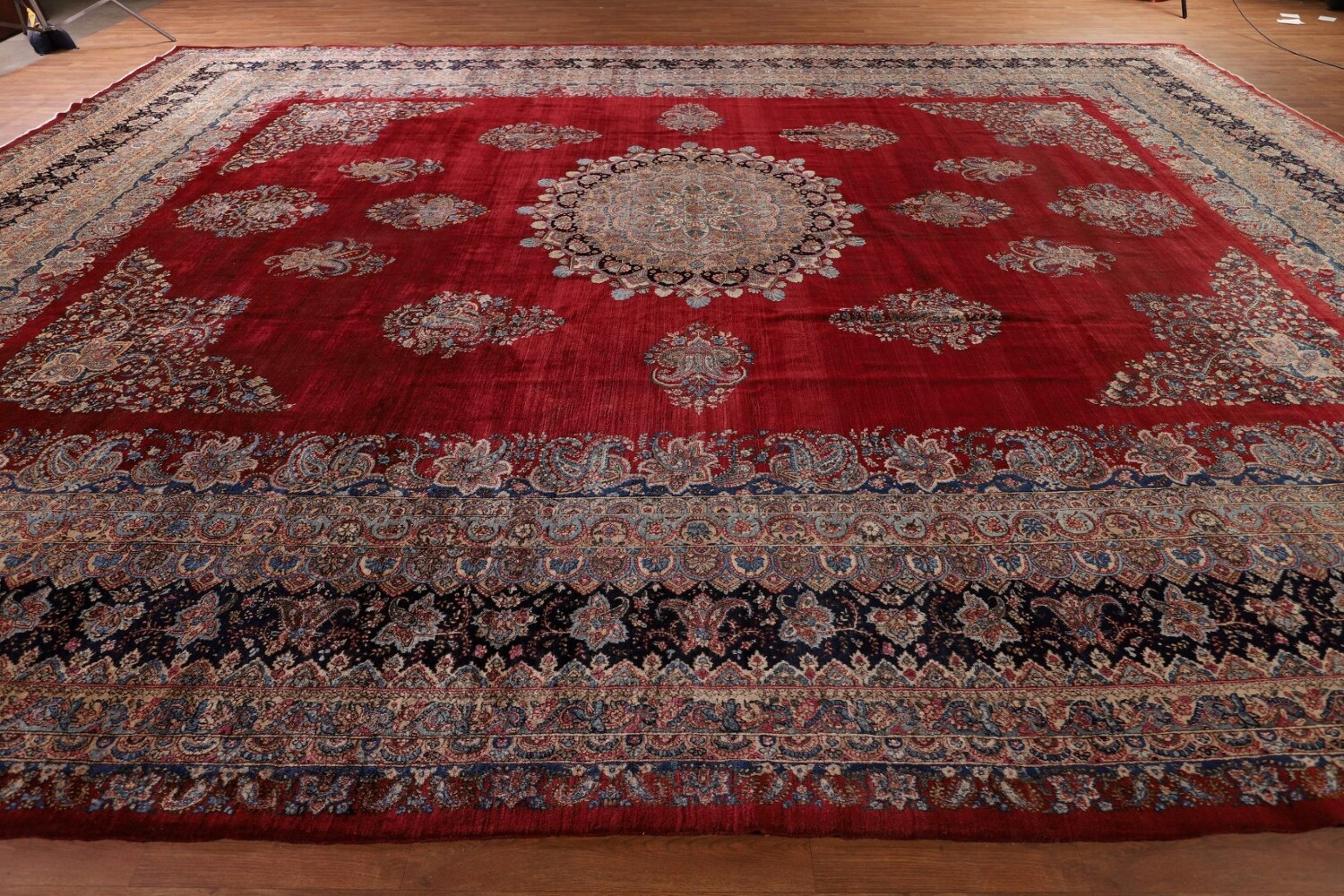 Pre-1900 Vegetable Dye Kerman Ravar Persian Large Rug 14x19